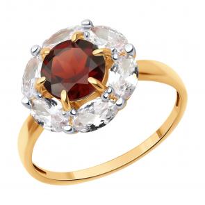 Золотое кольцо Diamant с фианитом и гранатом 51-310-02100-2 фото