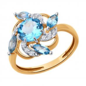 Золотое кольцо Diamant с топазом и фианитом 51-310-02156-1 фото
