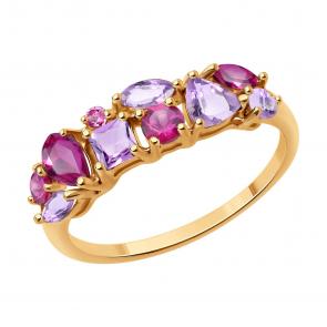 Золотое кольцо Diamant с аметистом и родолитом 51-310-02165-2 фото