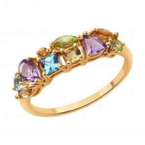 Золотое кольцо Diamant с топазом, аметистом, хризолитом и цитрином 51-310-02165-3 фото