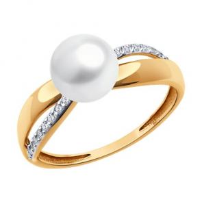 Золотое кольцо Diamant с фианитом и жемчугом 51-310-02266-1 фото