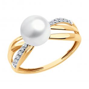 Золотое кольцо Diamant с фианитом и жемчугом 51-310-02277-1 фото