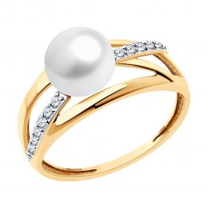 Золотое кольцо Diamant с фианитом и жемчугом 51-310-02277-2 фото