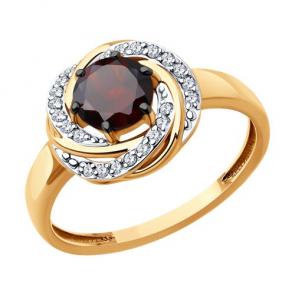 Золотое кольцо Diamant с фианитом и гранатом 51-310-02281-2 фото