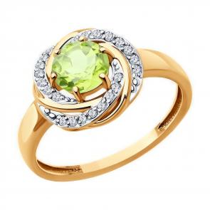 Золотое кольцо Diamant с фианитом и хризолитом 51-310-02281-3 фото