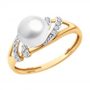 Золотое кольцо Diamant с фианитом и жемчугом 51-310-02320-1 фото