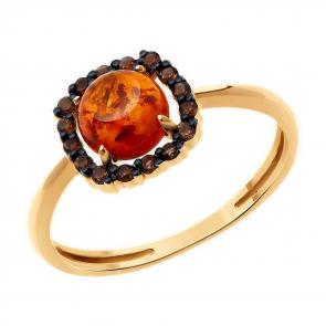 Золотое кольцо Diamant с янтарём и раухтопазом 51-310-02323-1 фото