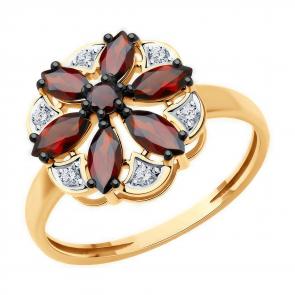 Золотое кольцо Diamant с фианитом и гранатом 51-310-02343-4 фото