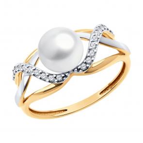 Золотое кольцо Diamant с фианитом и жемчугом 51-310-02353-1 фото