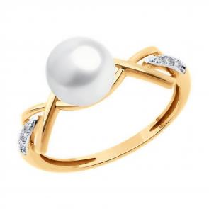 Золотое кольцо Diamant с фианитом и жемчугом 51-310-02356-1 фото