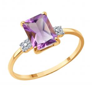 Золотое кольцо Diamant с фианитом и аметистом 51-310-02423-1 фото