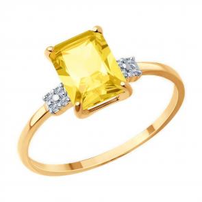 Золотое кольцо Diamant с фианитом и цитрином 51-310-02423-3 фото