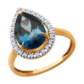 Золотое кольцо Diamant с фианитом и Лондон топазом 51-310-02439-2 фото