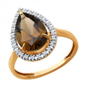 Золотое кольцо Diamant с фианитом и раухтопазом 51-310-02439-3 фото