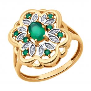 Золотое кольцо Diamant с фианитом и агатом 51-310-02441-2 фото