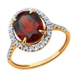Золотое кольцо Diamant с фианитом и гранатом 51-310-02442-2 фото