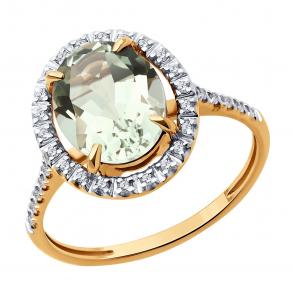 Золотое кольцо Diamant с фианитом и празиолитом 51-310-02442-3 фото
