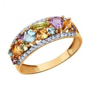 Золотое кольцо Diamant с топазом, фианитом, аметистом, хризолитом и цитрином 51-310-02455-1 фото