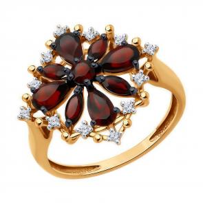 Золотое кольцо Diamant с фианитом и гранатом 51-310-02484-1 фото