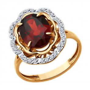 Золотое кольцо Diamant с фианитом и гранатом 51-310-02510-2 фото