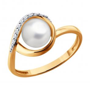 Золотое кольцо Diamant с фианитом и жемчугом 51-310-02675-1 фото
