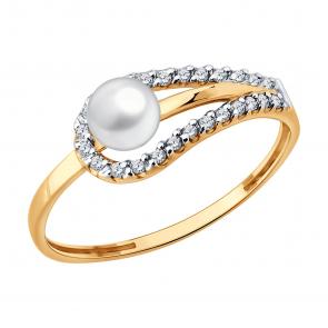 Золотое кольцо Diamant с фианитом и жемчугом 51-310-02681-1 фото
