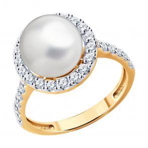 Золотое кольцо Diamant с фианитом и жемчугом 51-310-02823-2 фото