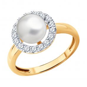 Золотое кольцо Diamant с фианитом и жемчугом 51-310-02825-2 фото