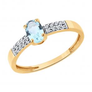 Золотое кольцо Diamant с топазом и фианитом 51-310-02941-2 фото
