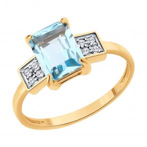 Золотое кольцо Diamant с топазом и фианитом 51-310-02948-2 фото