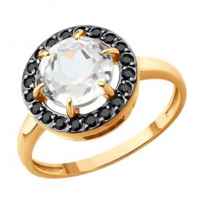 Золотое кольцо Diamant с фианитом и горным хрусталём 51-310-02966-1 фото