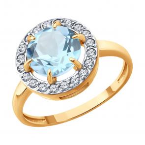Золотое кольцо Diamant с топазом и фианитом 51-310-02966-2 фото