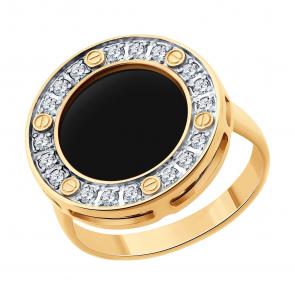 Золотое кольцо Diamant с фианитом и агатом 51-310-02989-1 фото