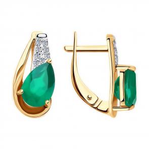 Золотые серьги Diamant с фианитом и агатом 51-320-00149-1 фото