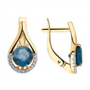 Золотые серьги Diamant с фианитом и Лондон топазом 51-320-00220-2 фото