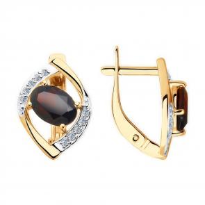 Золотые серьги Diamant с фианитом и гранатом 51-320-00223-2 фото