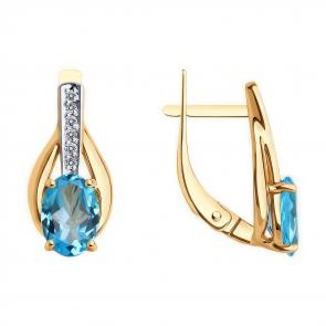 Золотые серьги Diamant с топазом и фианитом 51-320-00256-1 фото