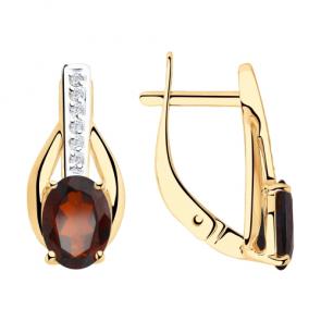 Золотые серьги Diamant с фианитом и гранатом 51-320-00256-2 фото