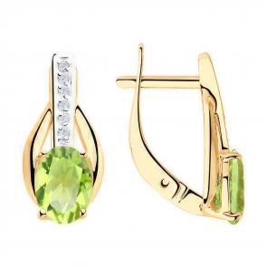 Золотые серьги Diamant с фианитом и хризолитом 51-320-00256-3 фото
