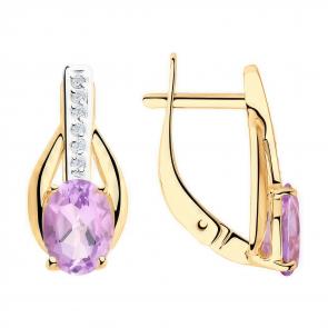 Золотые серьги Diamant с фианитом и аметистом 51-320-00256-4 фото