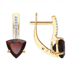 Золотые серьги Diamant с фианитом и гранатом 51-320-00291-2 фото