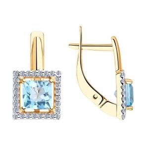 Золотые серьги Diamant с топазом и фианитом 51-320-00294-1 фото