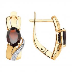 Золотые серьги Diamant с фианитом и гранатом 51-320-00347-2 фото