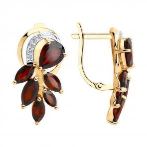Золотые серьги Diamant с фианитом и гранатом 51-320-00353-1 фото
