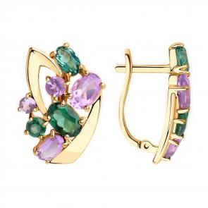 Золотые серьги SOKOLOV с аметистом и турмалином 51-320-00392-1 фото
