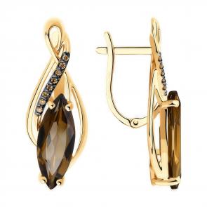 Золотые серьги Diamant с фианитом и раухтопазом 51-320-00761-1 фото