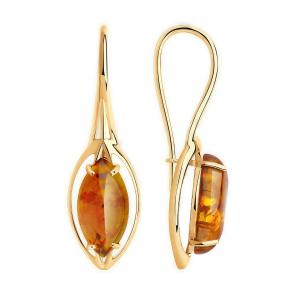 Золотые серьги Diamant с янтарём 51-320-00771-1 фото