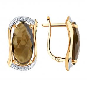 Золотые серьги Diamant с фианитом и раухтопазом 51-320-00791-3 фото