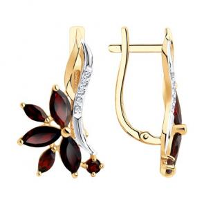 Золотые серьги Diamant с фианитом и гранатом 51-320-00806-1 фото