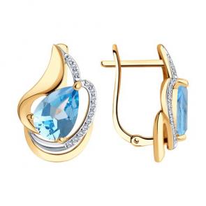 Золотые серьги Diamant с топазом и фианитом 51-320-00921-1 фото
